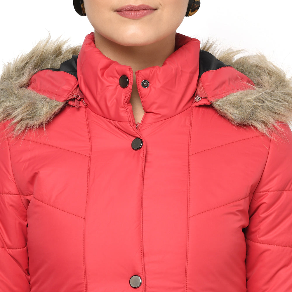 Women's Quilted Jacket in Poly Fabric With Removable Hood