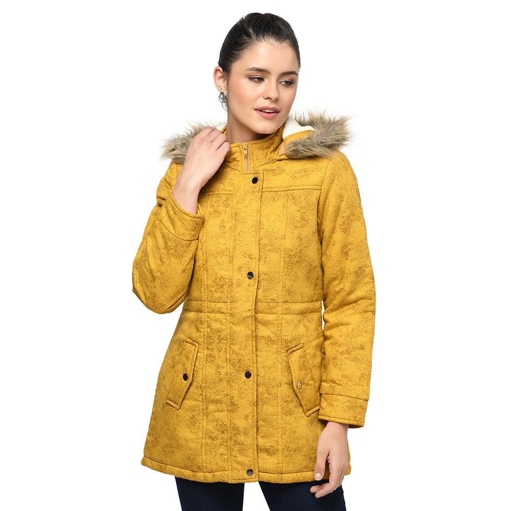 Women's Quilted Cotton Parka Jacket With Removable Hood