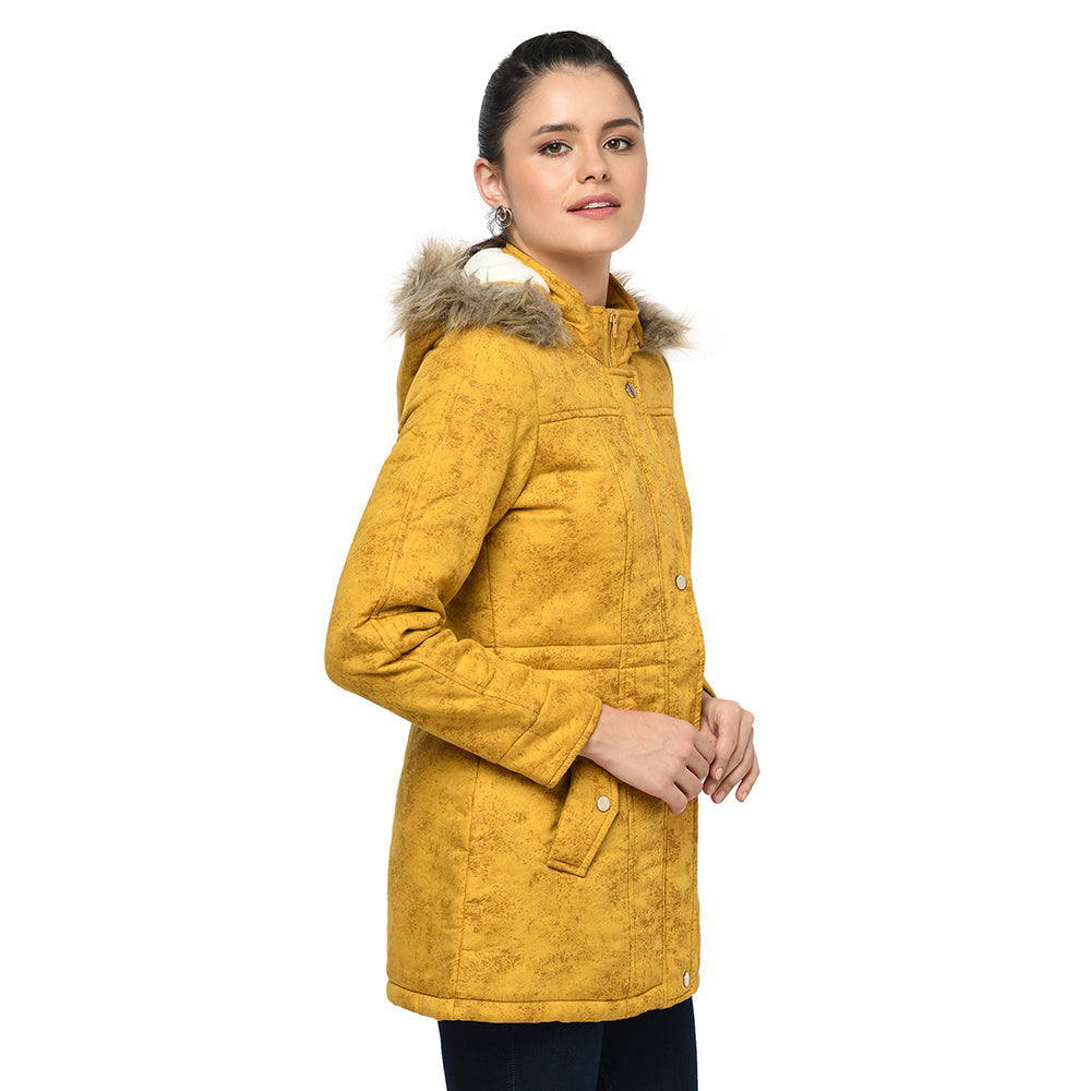 Women's Quilted Cotton Parka Jacket With Removable Hood