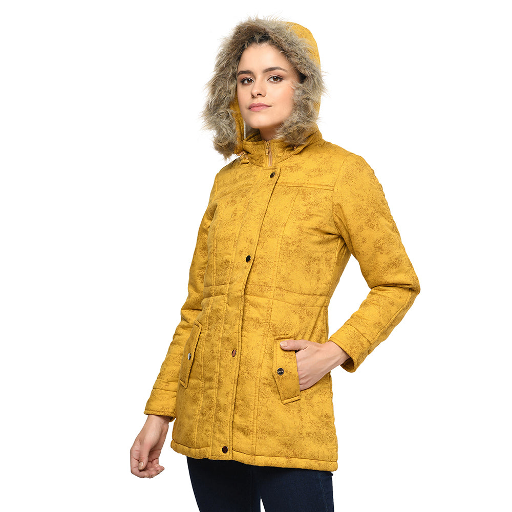Women's Quilted Cotton Parka Jacket With Removable Hood