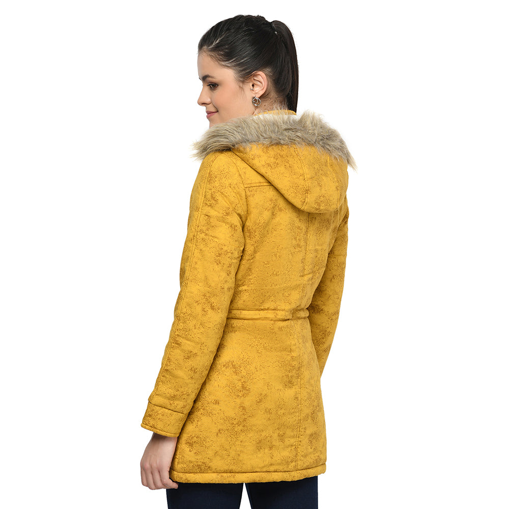 Women's Quilted Cotton Parka Jacket With Removable Hood