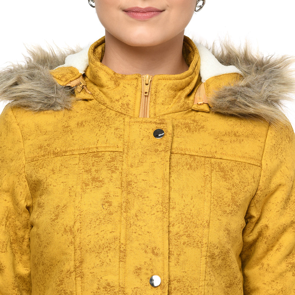 Women's Quilted Cotton Parka Jacket With Removable Hood