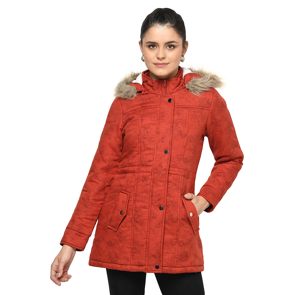 Women's Quilted Cotton Parka Jacket With Removable Hood