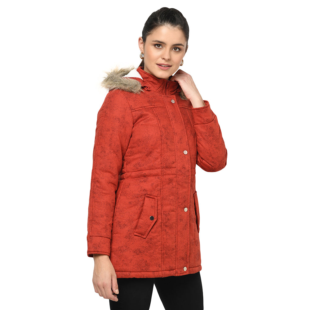 Women's Quilted Cotton Parka Jacket With Removable Hood