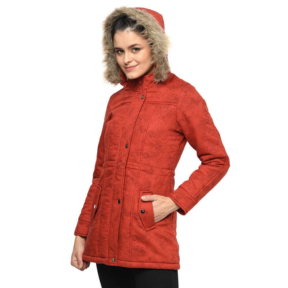 Women's Quilted Cotton Parka Jacket With Removable Hood
