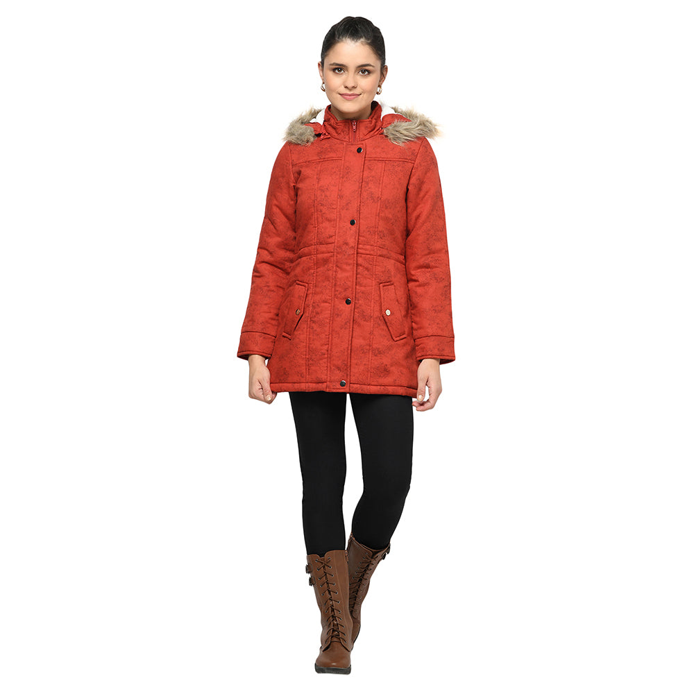 Women's Quilted Cotton Parka Jacket With Removable Hood