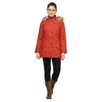 Women's Quilted Cotton Parka Jacket With Removable Hood