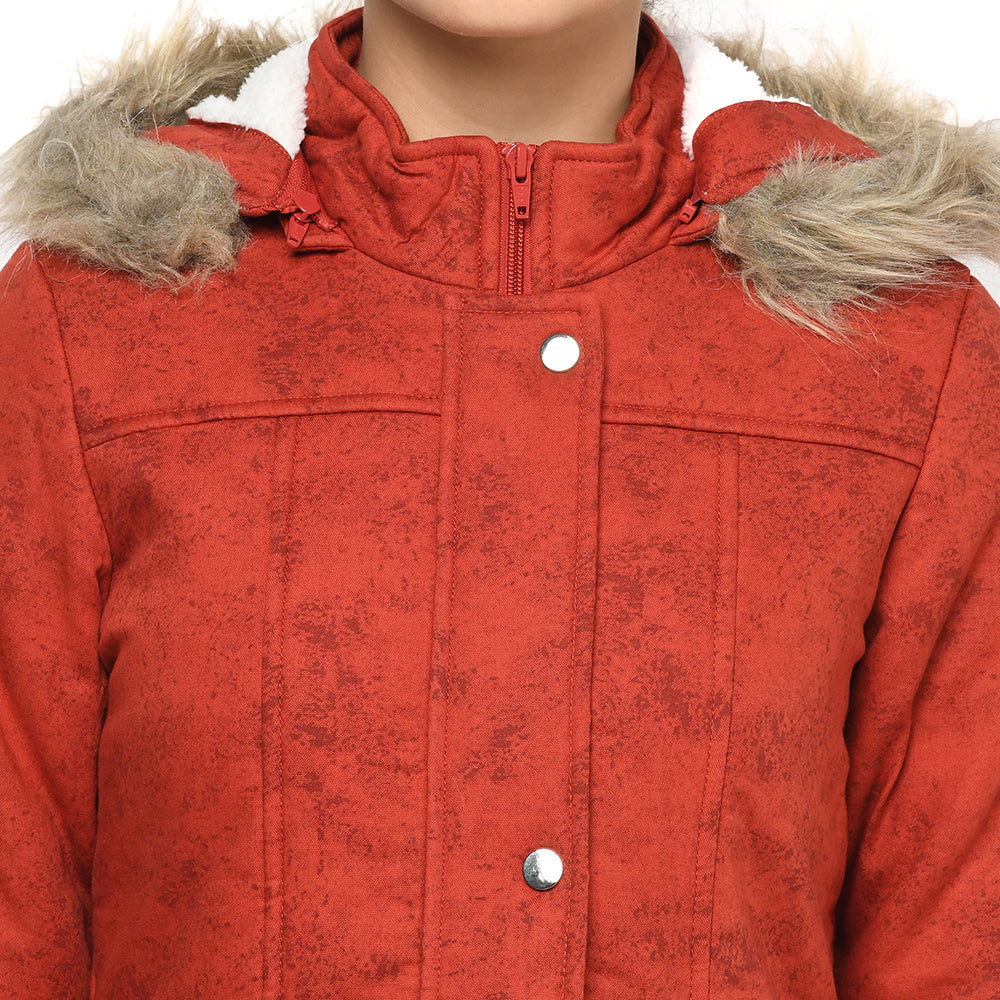 Women's Quilted Cotton Parka Jacket With Removable Hood