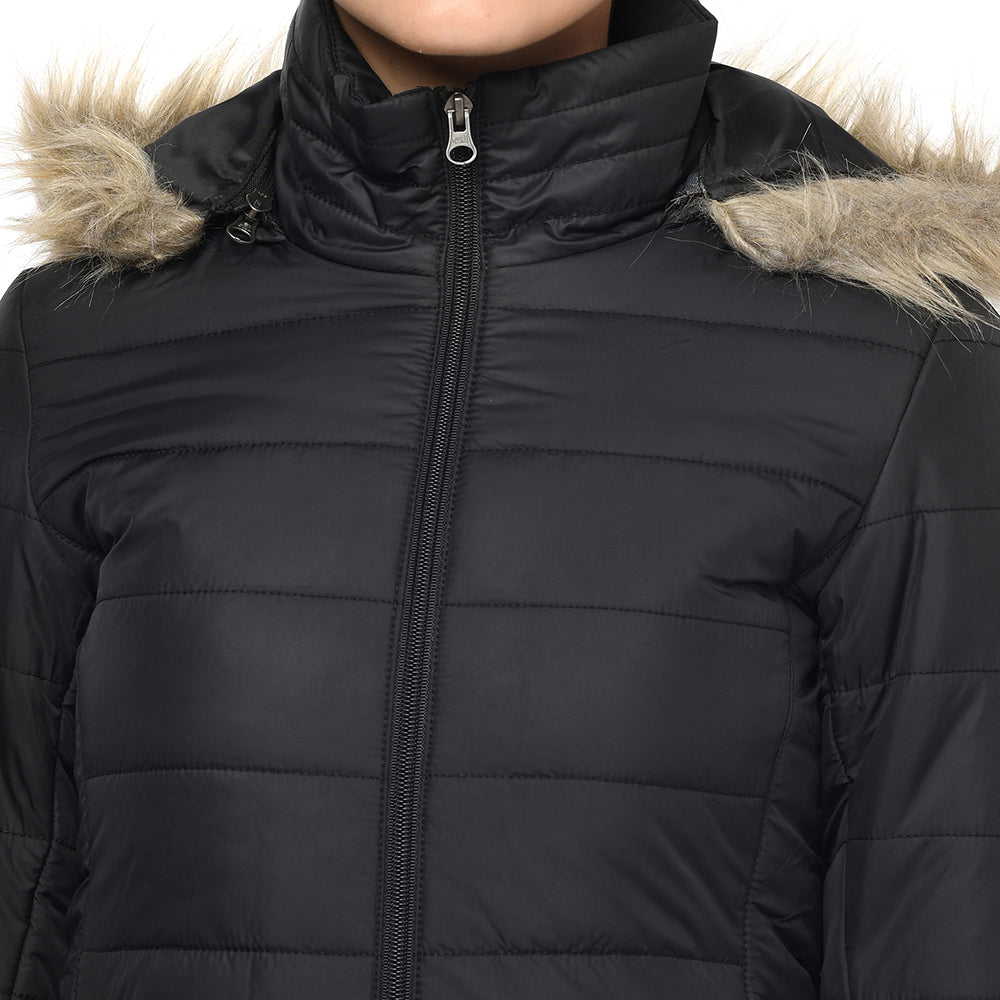 Puffer Jacket in Poly Fabric with Removable Hood