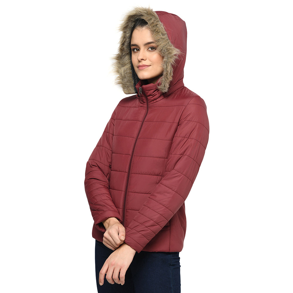 Puffer Jacket in Poly Fabric with Removable Hood