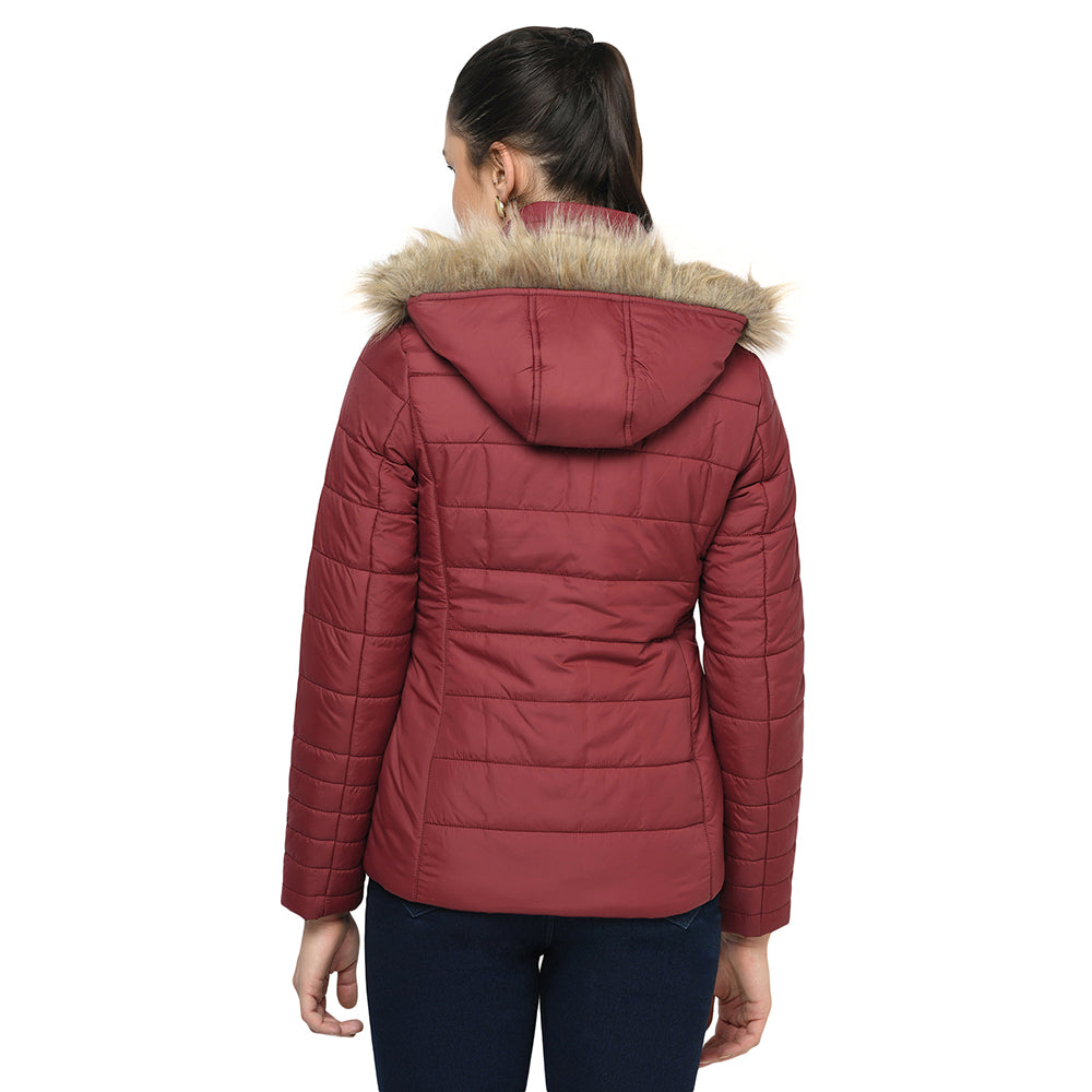 Puffer Jacket in Poly Fabric with Removable Hood