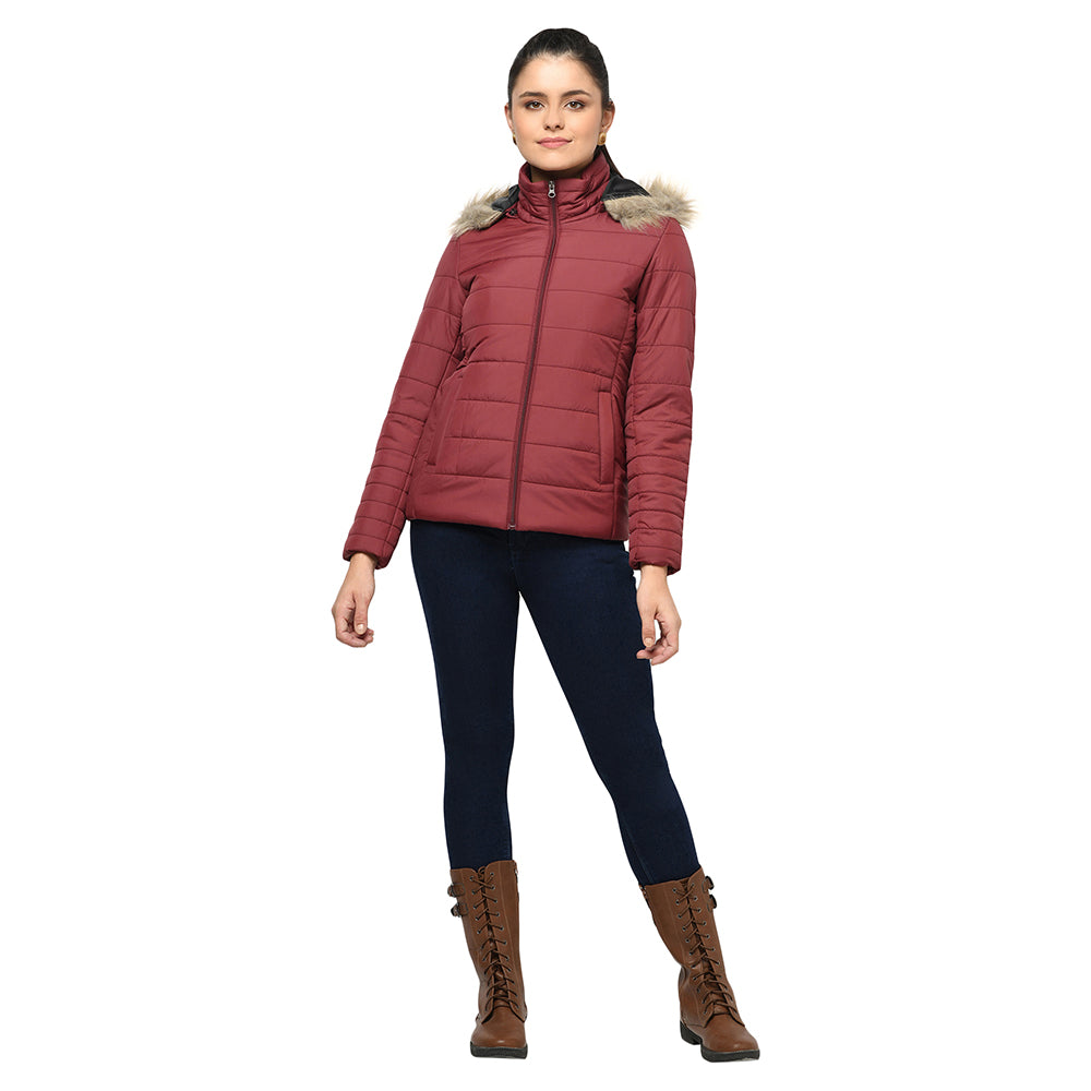 Puffer Jacket in Poly Fabric with Removable Hood