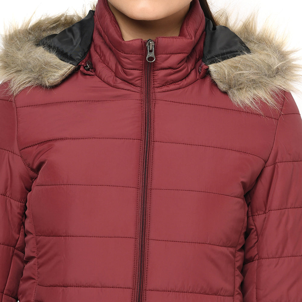 Puffer Jacket in Poly Fabric with Removable Hood