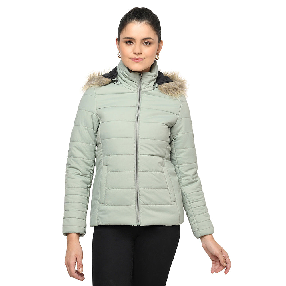 Puffer Jacket in Poly Fabric with Removable Hood
