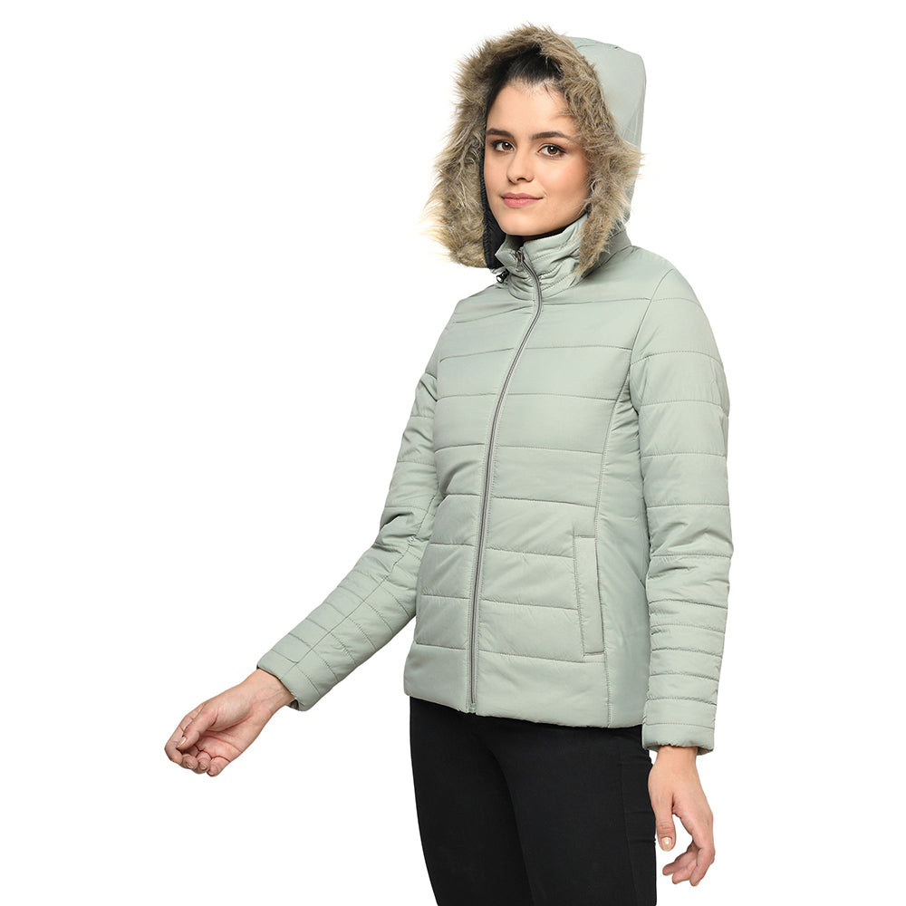 Puffer Jacket in Poly Fabric with Removable Hood