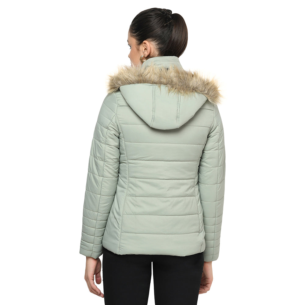 Puffer Jacket in Poly Fabric with Removable Hood