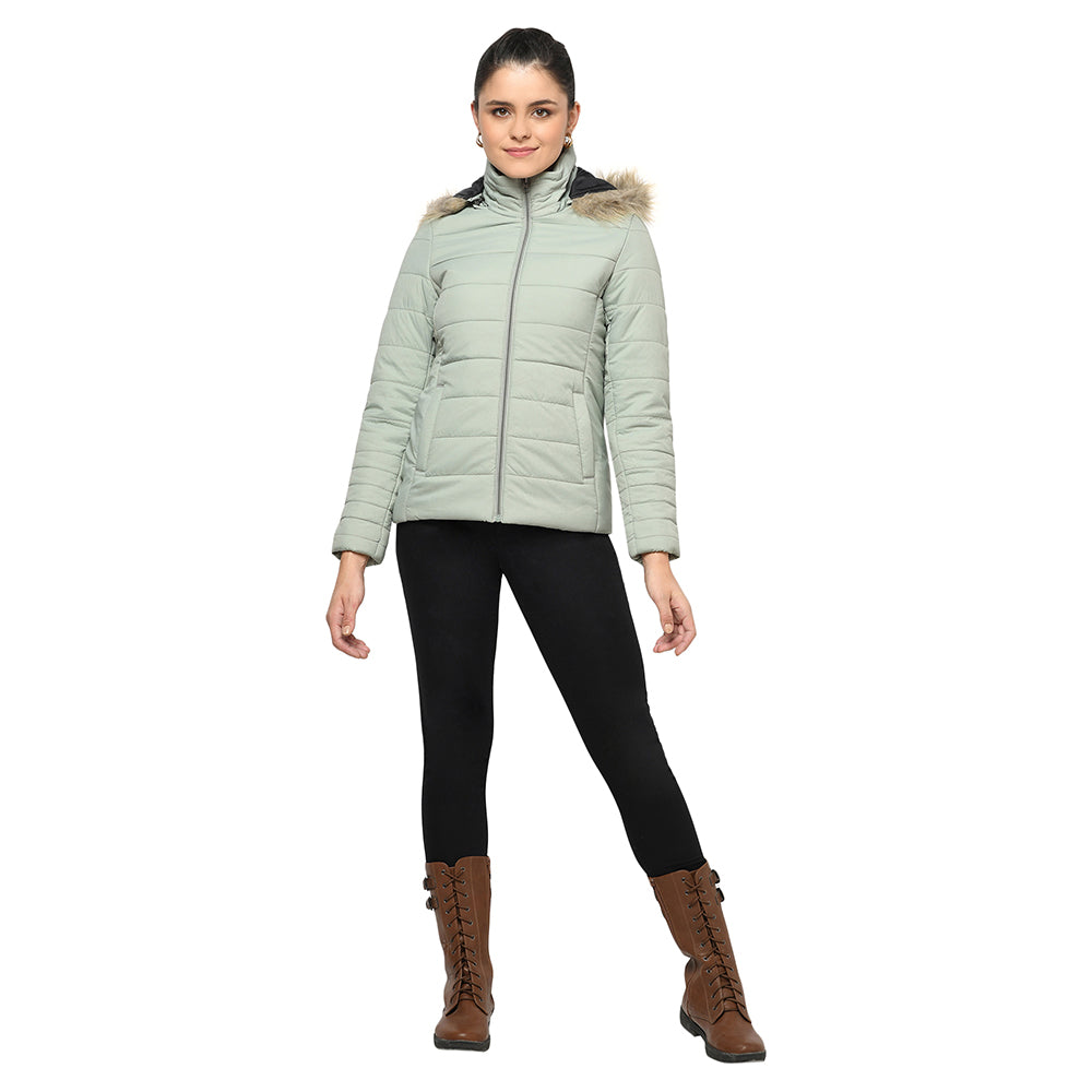 Puffer Jacket in Poly Fabric with Removable Hood