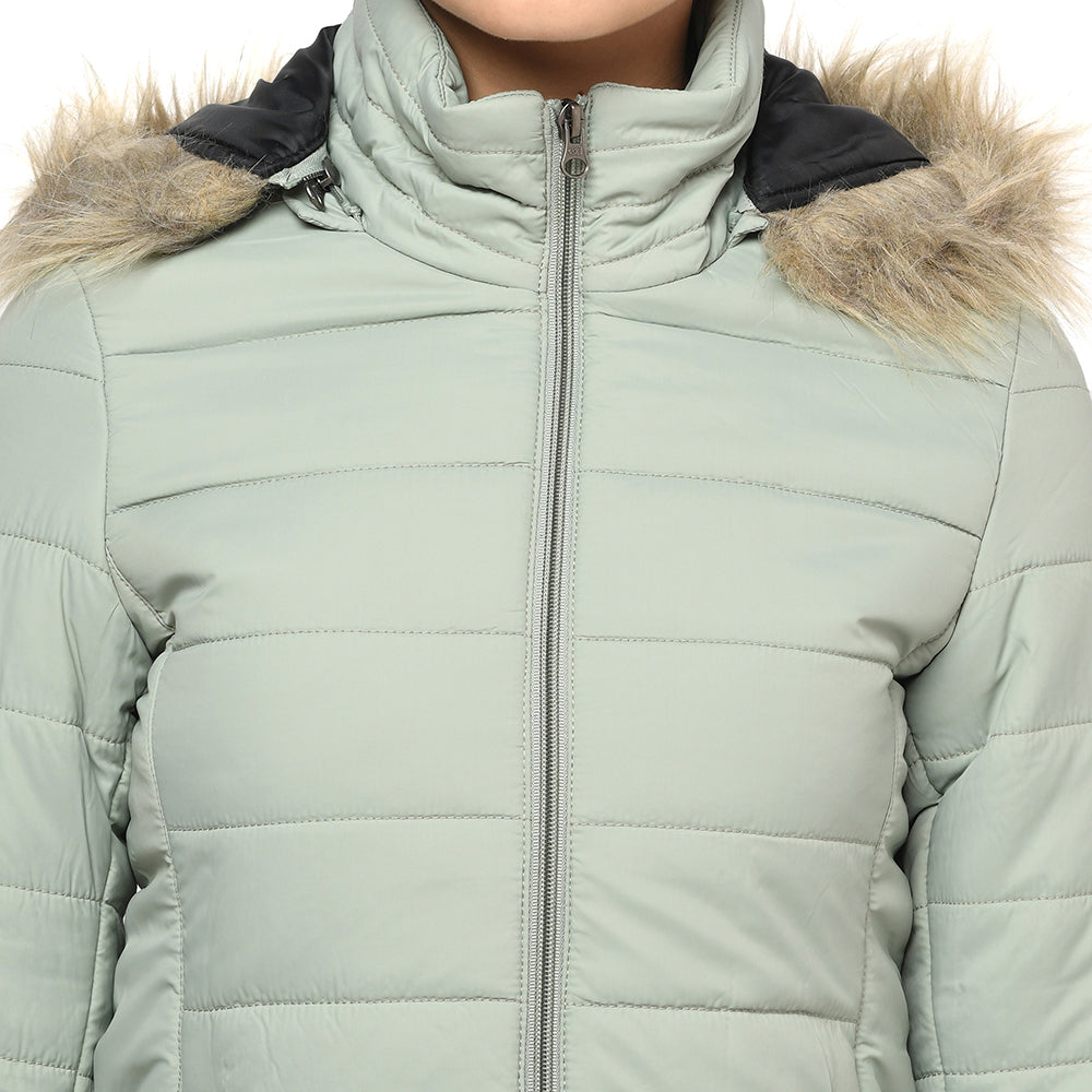 Puffer Jacket in Poly Fabric with Removable Hood