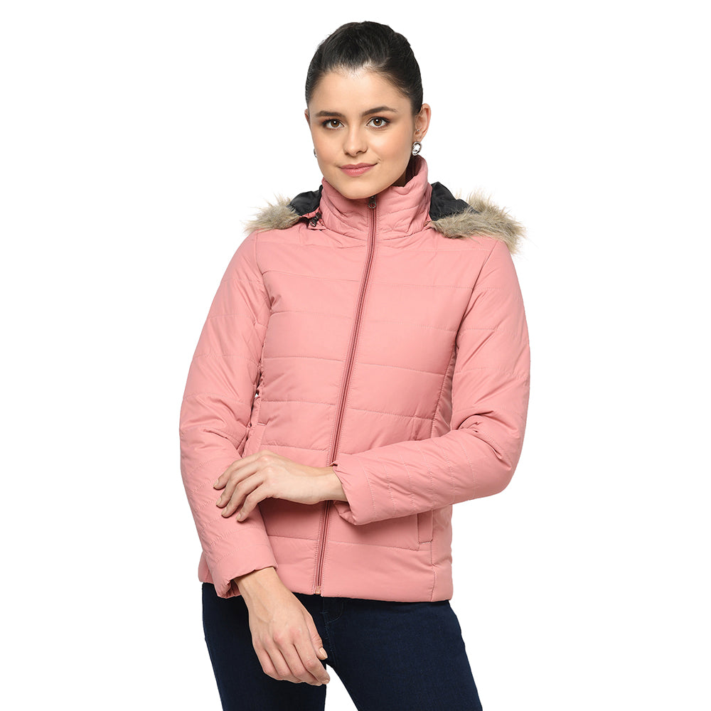 Puffer Jacket in Poly Fabric with Removable Hood