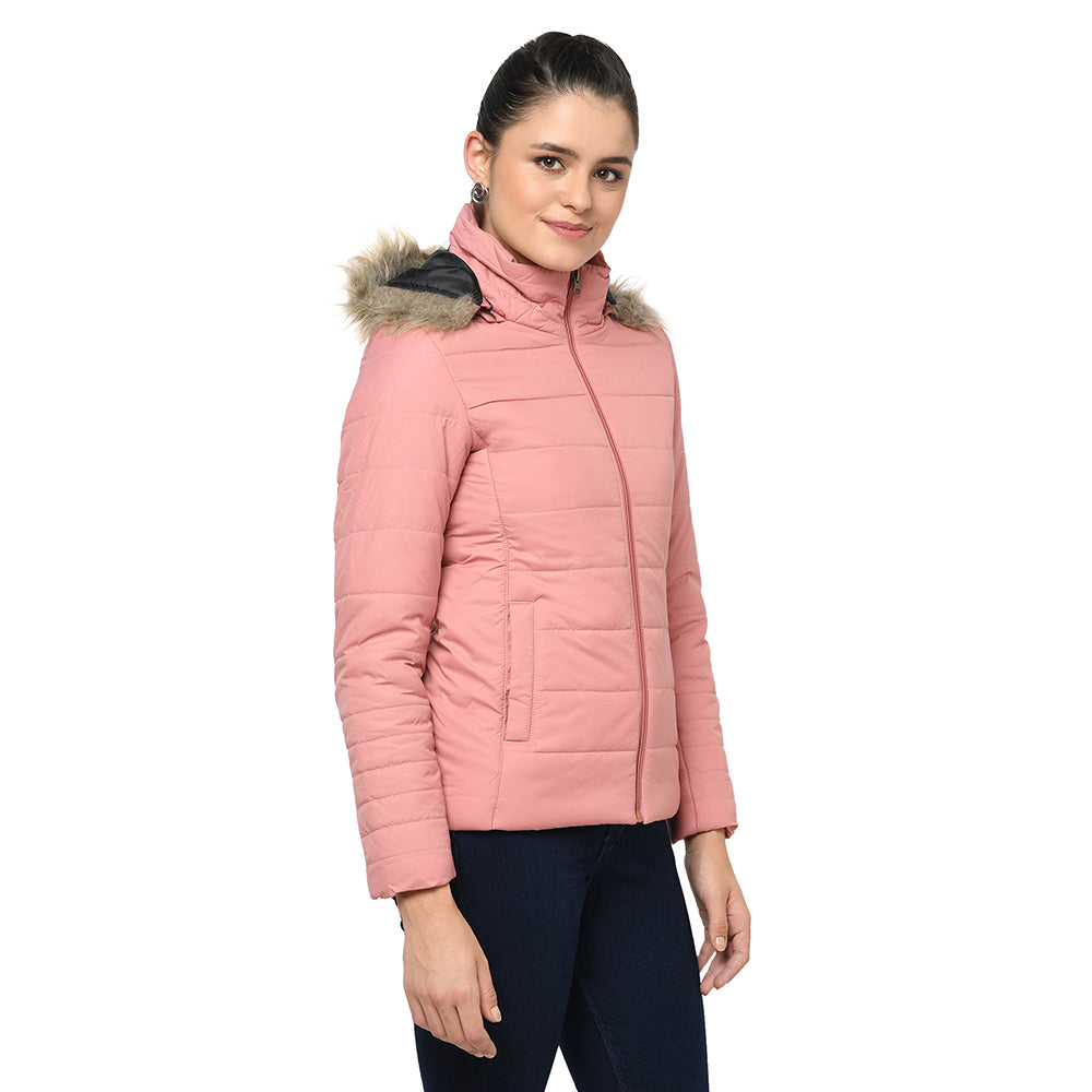 Puffer Jacket in Poly Fabric with Removable Hood