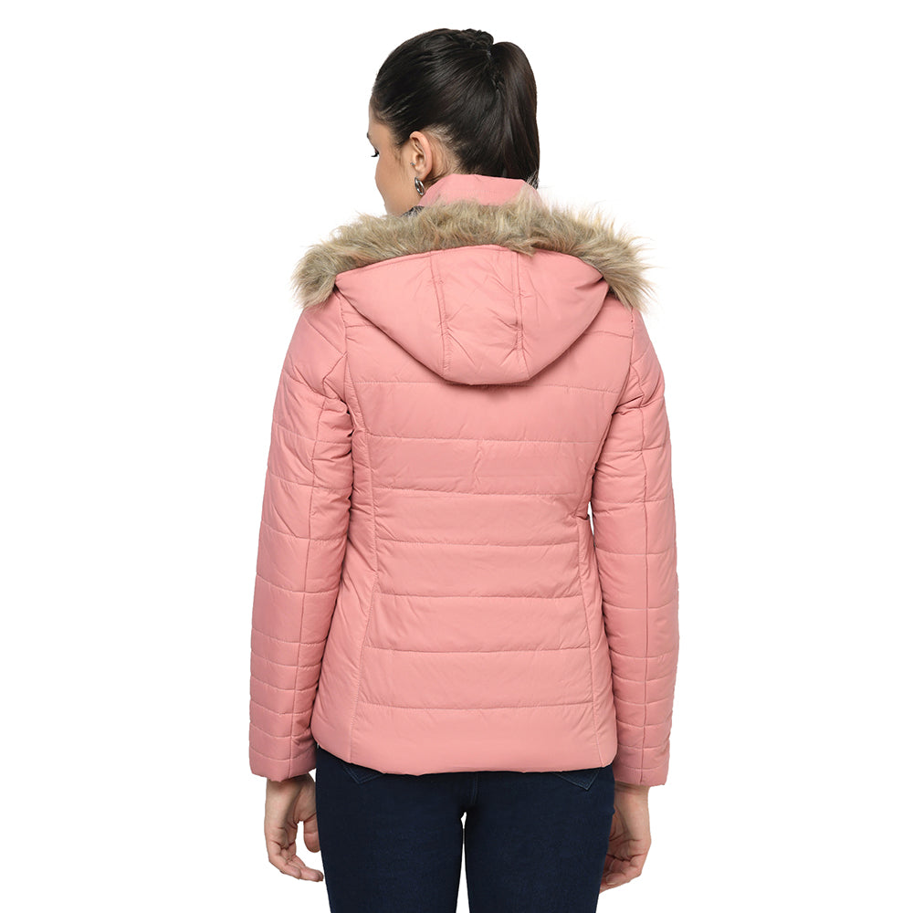 Puffer Jacket in Poly Fabric with Removable Hood