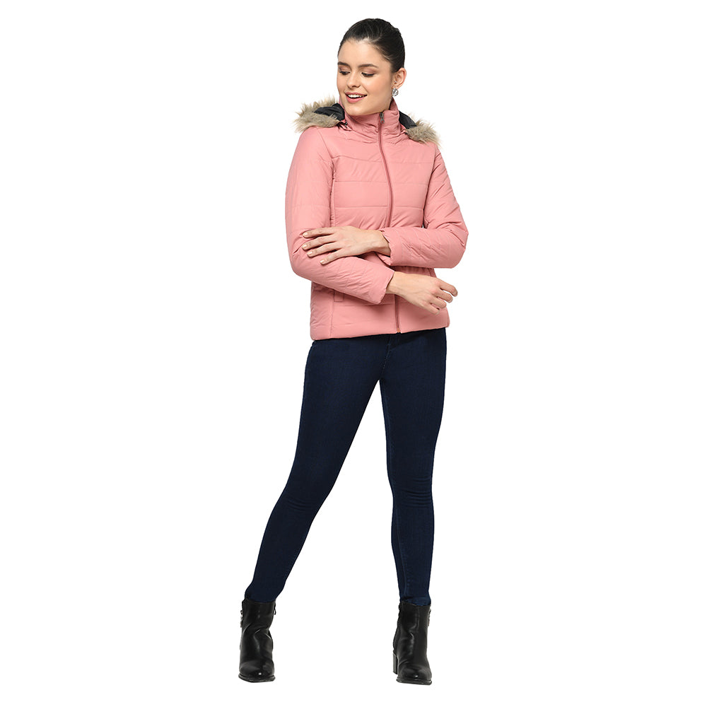 Puffer Jacket in Poly Fabric with Removable Hood