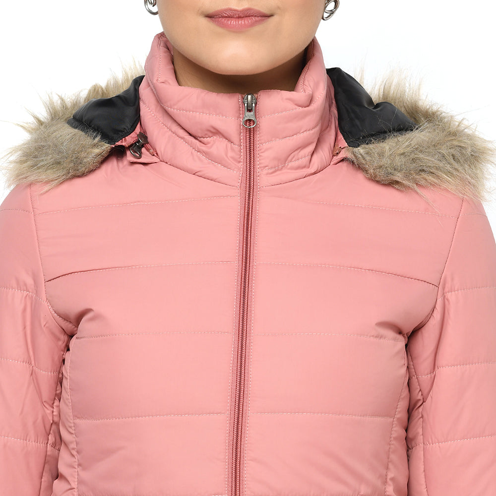 Puffer Jacket in Poly Fabric with Removable Hood