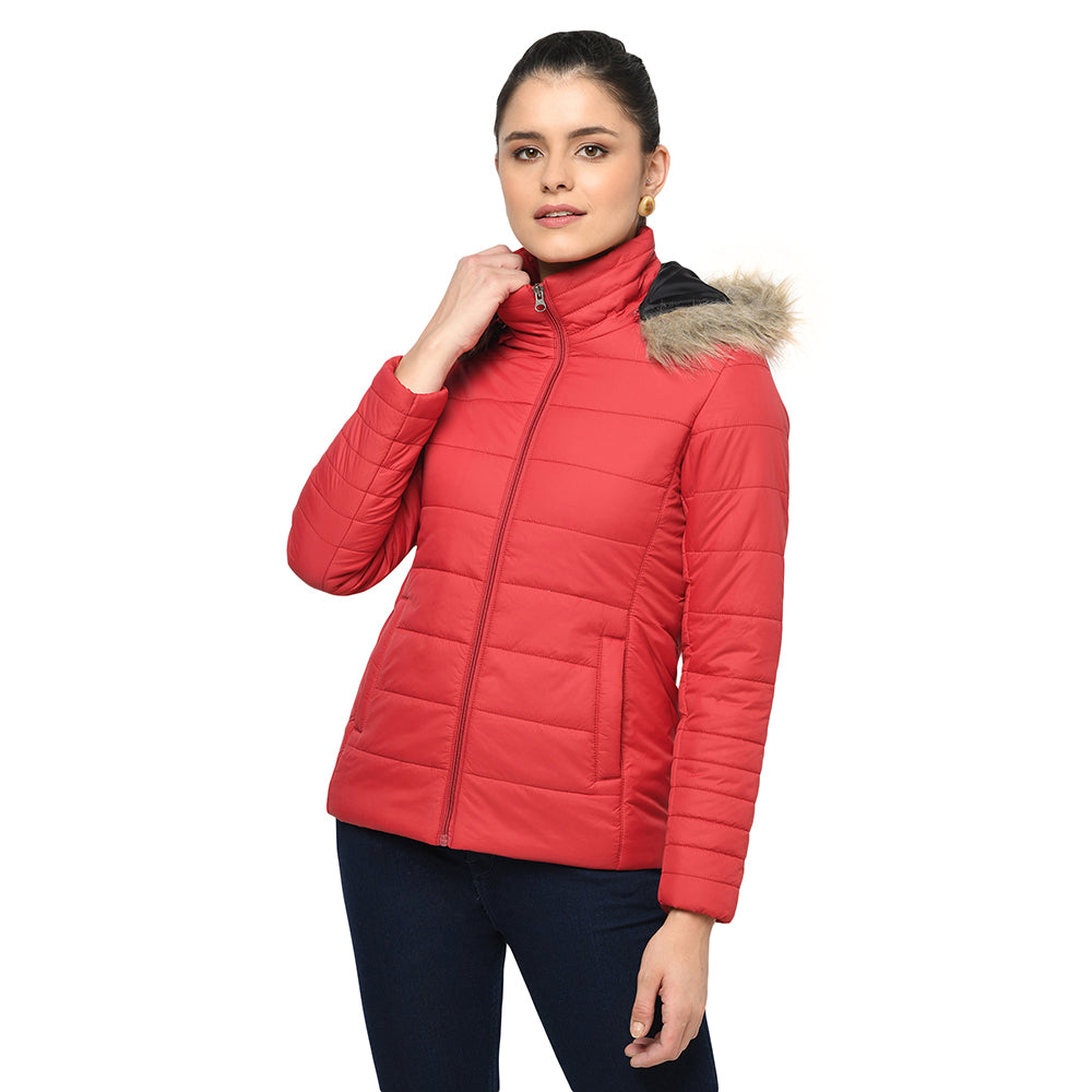 Puffer Jacket in Poly Fabric with Removable Hood