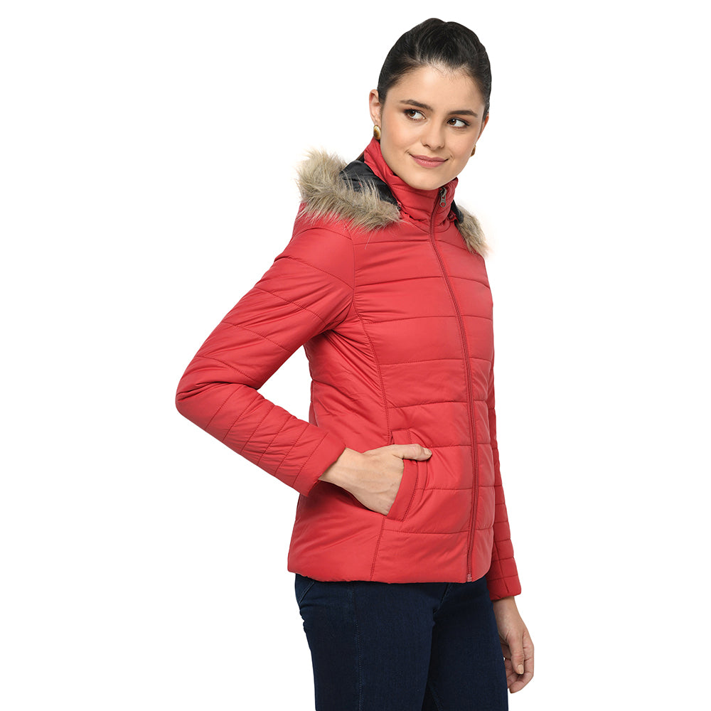 Puffer Jacket in Poly Fabric with Removable Hood