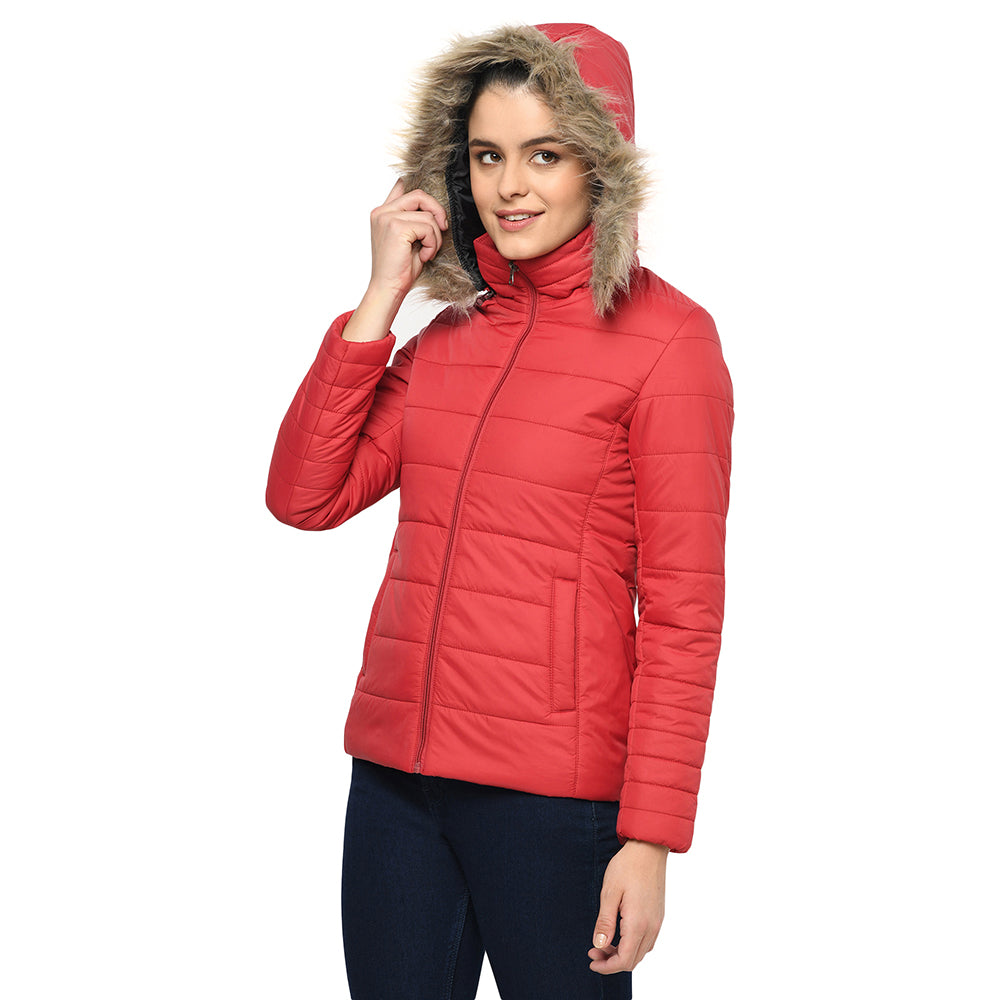 Puffer Jacket in Poly Fabric with Removable Hood