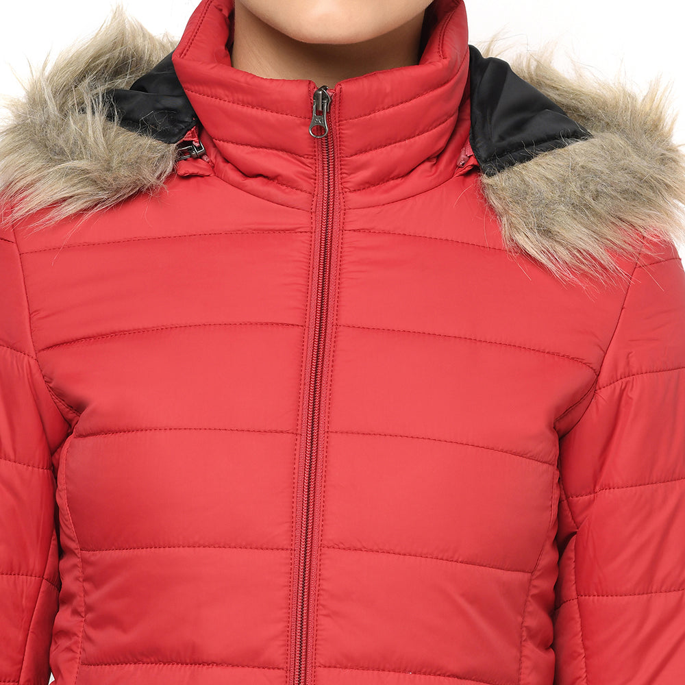 Puffer Jacket in Poly Fabric with Removable Hood