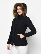 Women's Polyester Quilted Jacket With Remvoable Hood