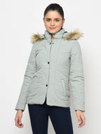 Women's Polyester Quilted Jacket With Remvoable Hood