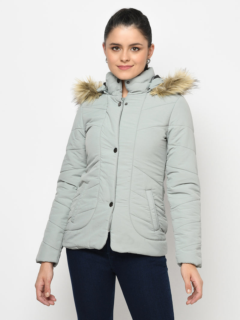Women's Polyester Quilted Jacket With Remvoable Hood