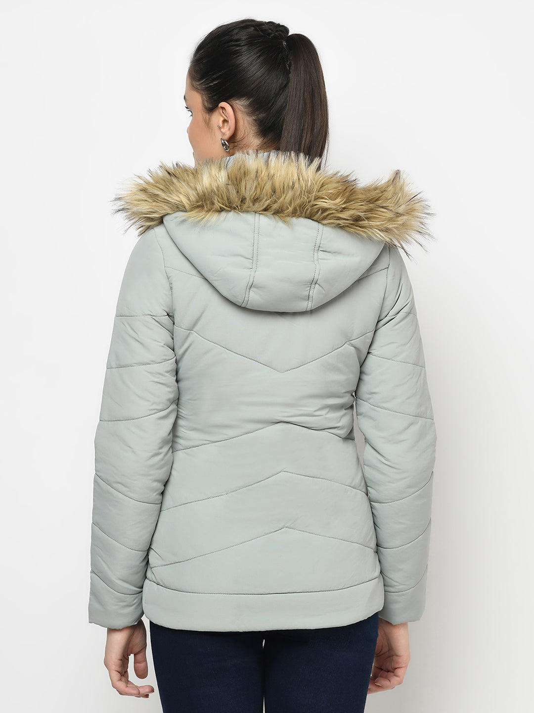 Women's Polyester Quilted Jacket With Remvoable Hood