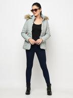 Women's Polyester Quilted Jacket With Remvoable Hood