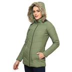 Women's Quilted Polyester Jacket With Removable Hood