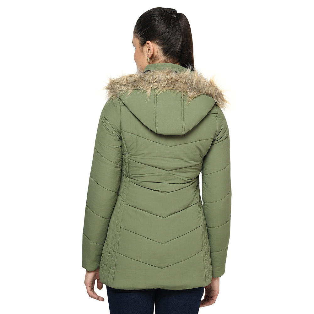 Women's Quilted Polyester Jacket With Removable Hood