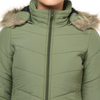 Women's Quilted Polyester Jacket With Removable Hood