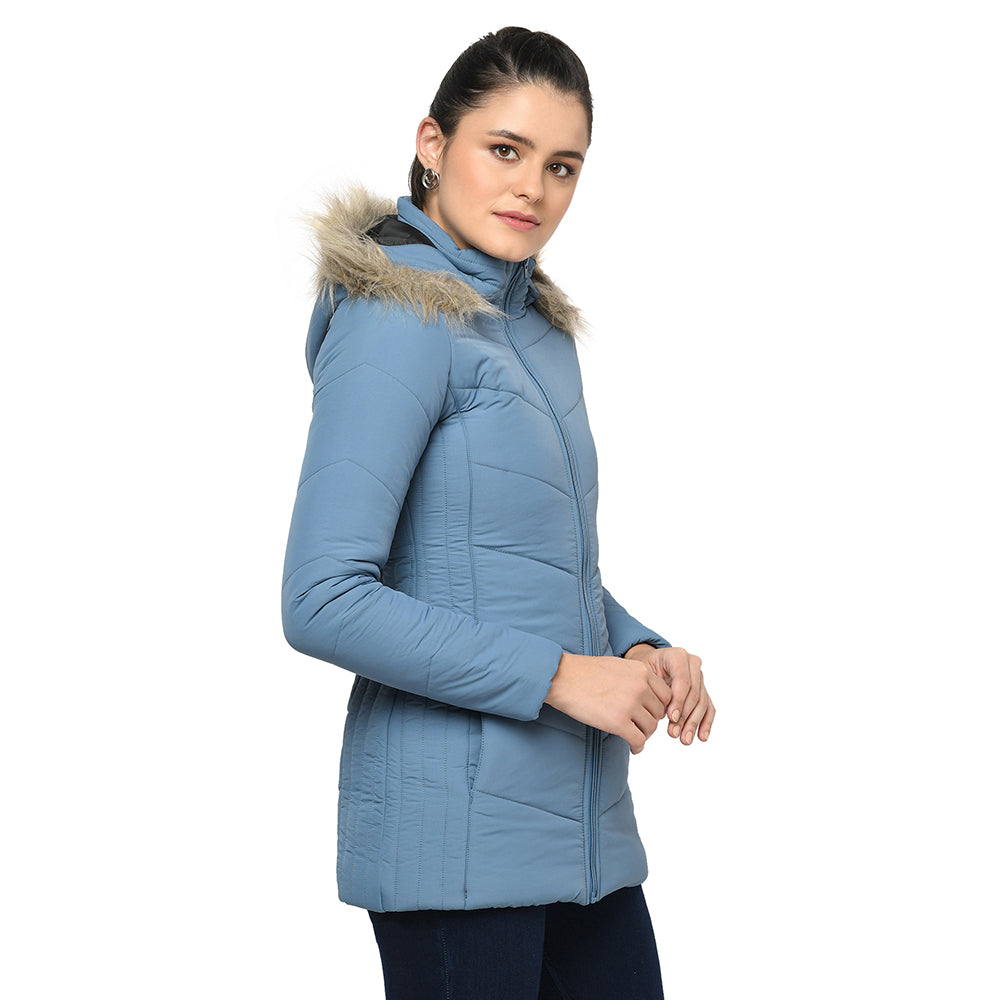 Women's Quilted Polyester Jacket With Removable Hood