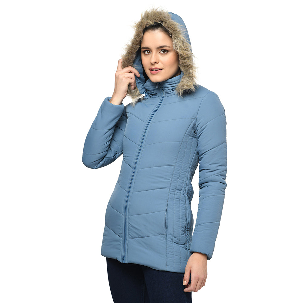 Women's Quilted Polyester Jacket With Removable Hood
