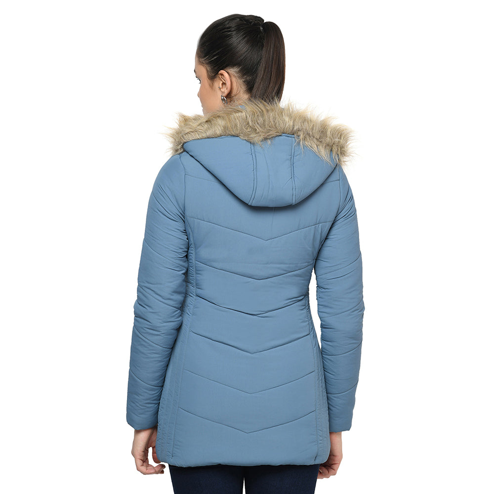 Women's Quilted Polyester Jacket With Removable Hood