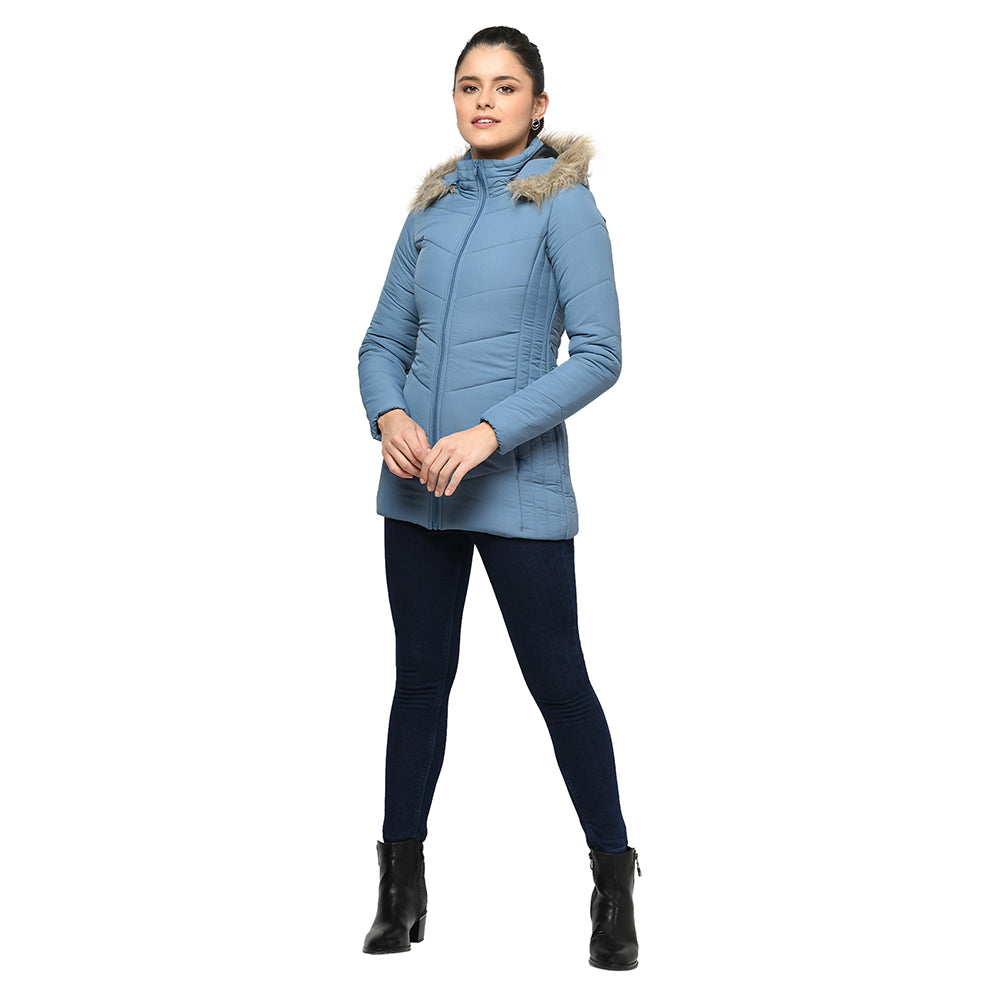 Women's Quilted Polyester Jacket With Removable Hood