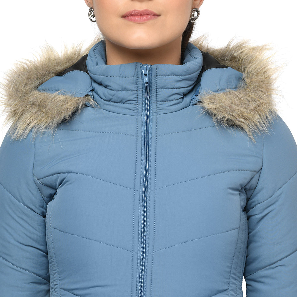 Women's Quilted Polyester Jacket With Removable Hood
