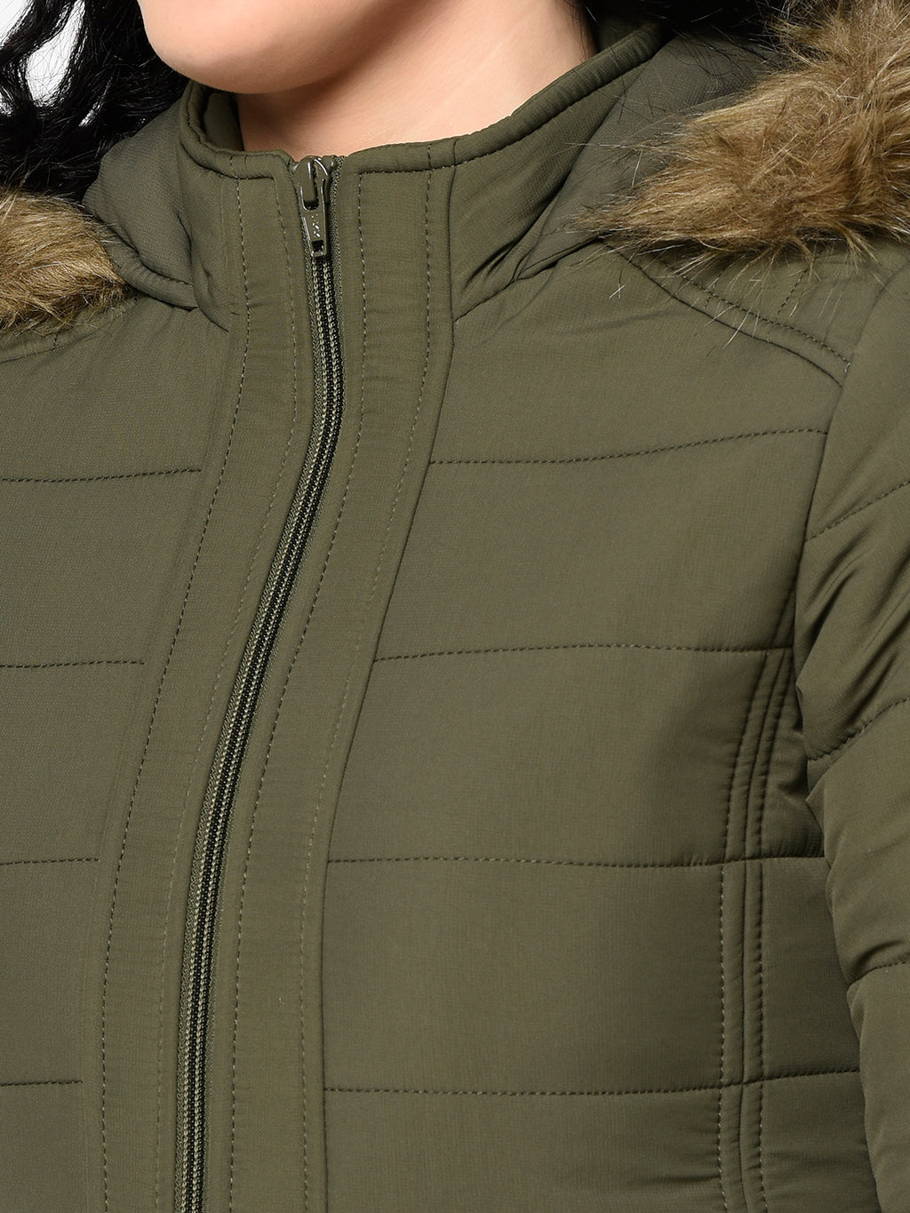 Women's Quilted Polyester Jacket with Hood