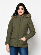 Women's Quilted Polyester Jacket with Hood