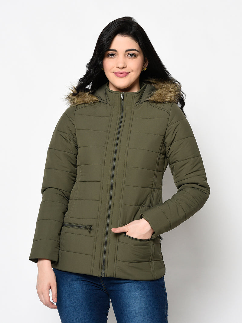 Women's Quilted Polyester Jacket with Hood