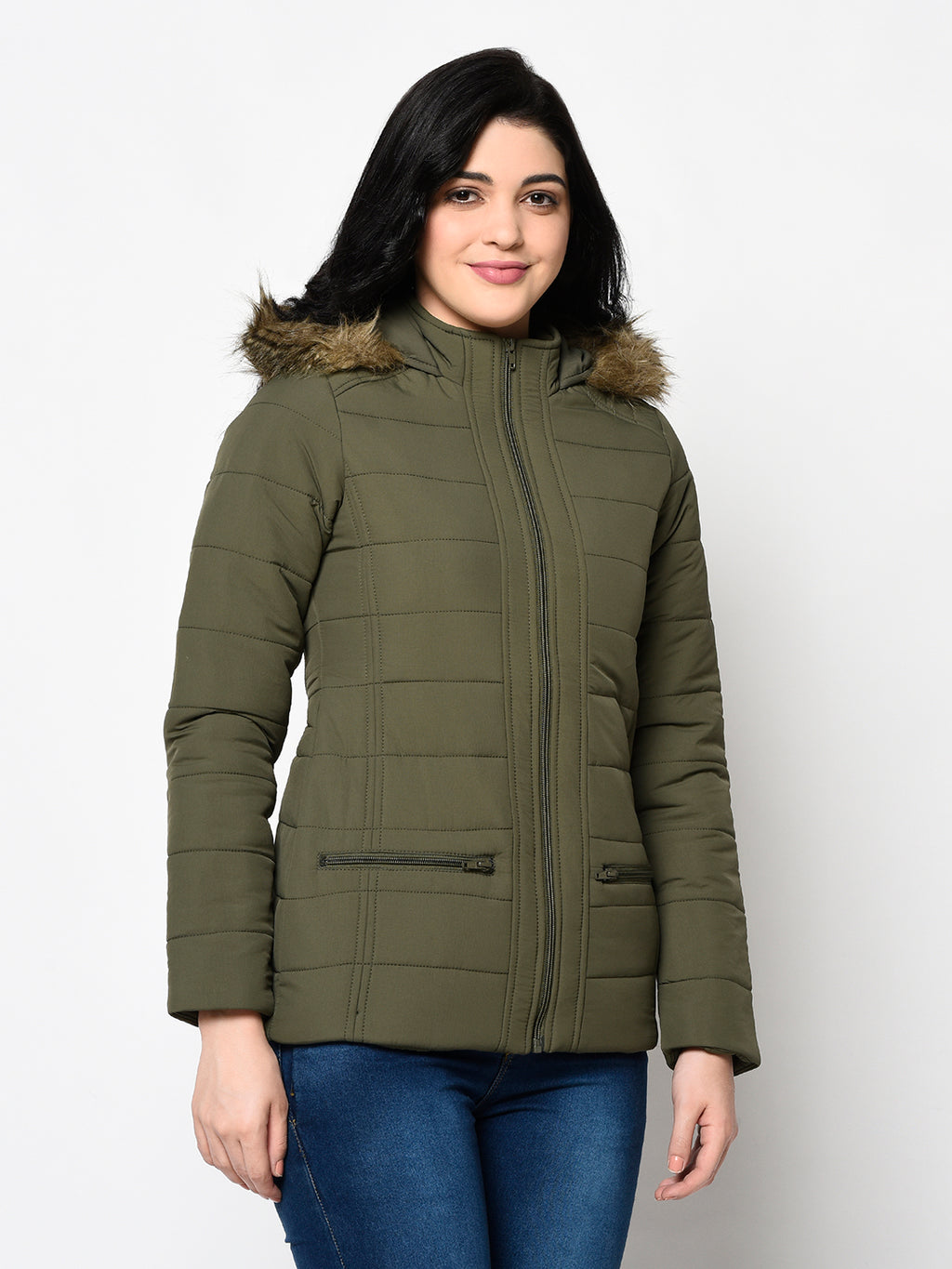 Women's Quilted Polyester Jacket with Hood