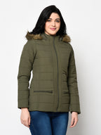 Women's Quilted Polyester Jacket with Hood
