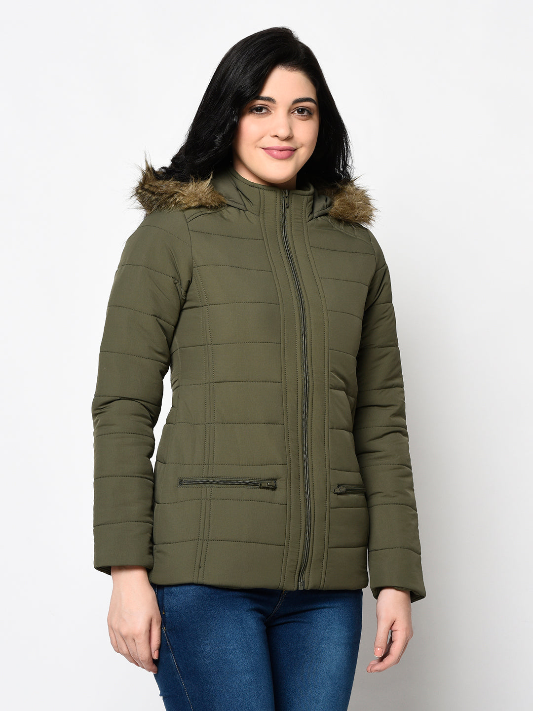 Women's Quilted Polyester Jacket with Hood